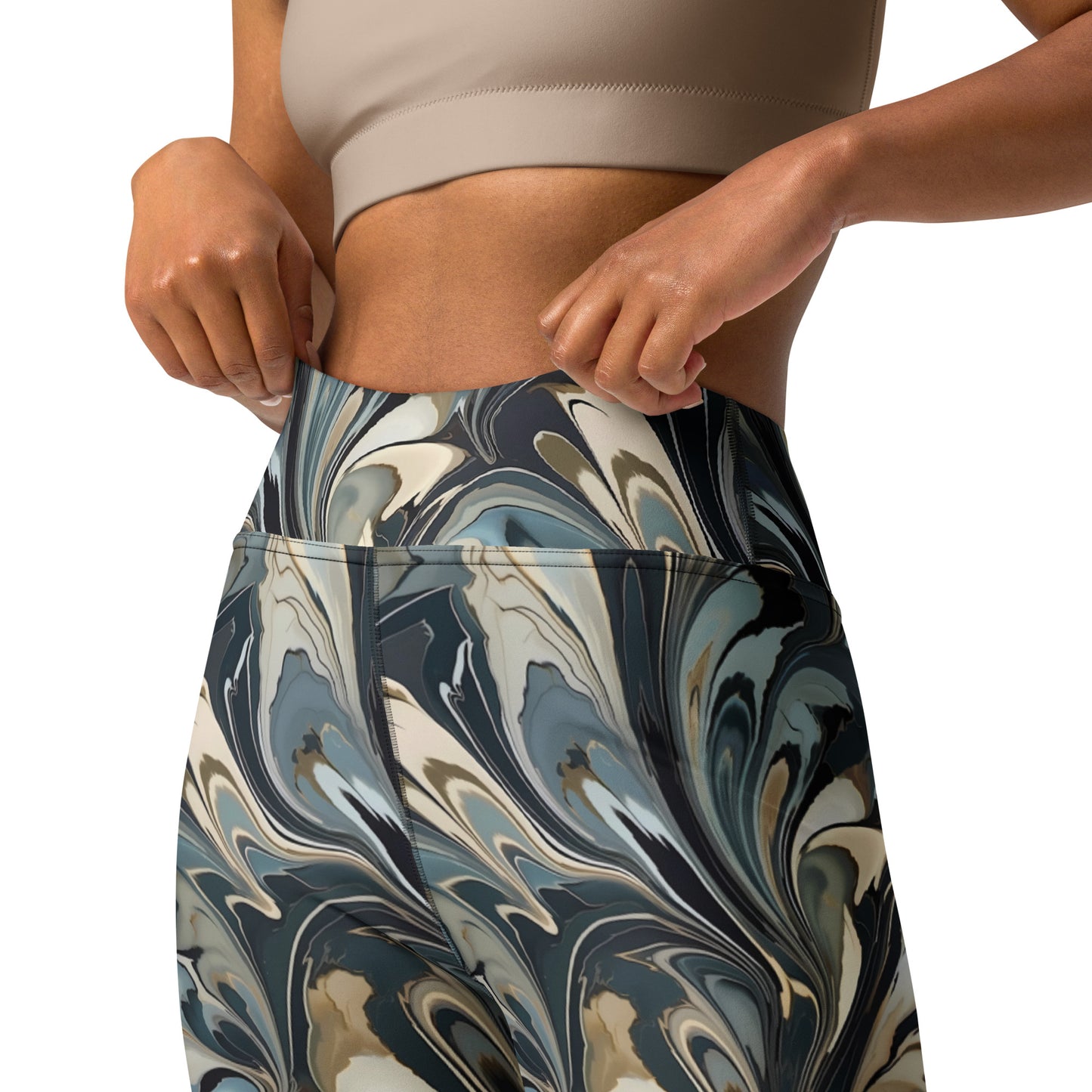 Abstract Liquid Waves Pattern Printed Yoga Leggings