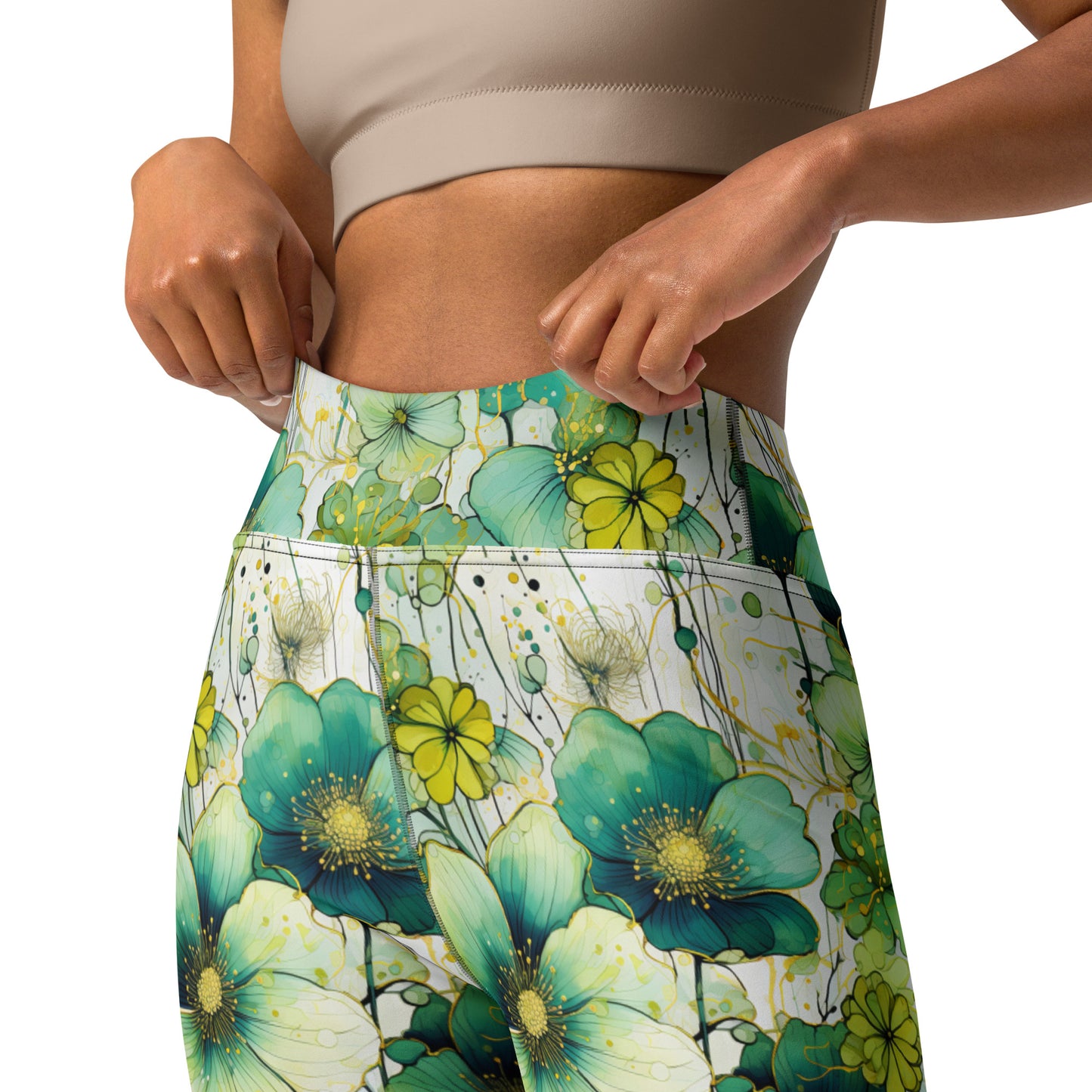 Green Floral Melody Printed Yoga Leggings