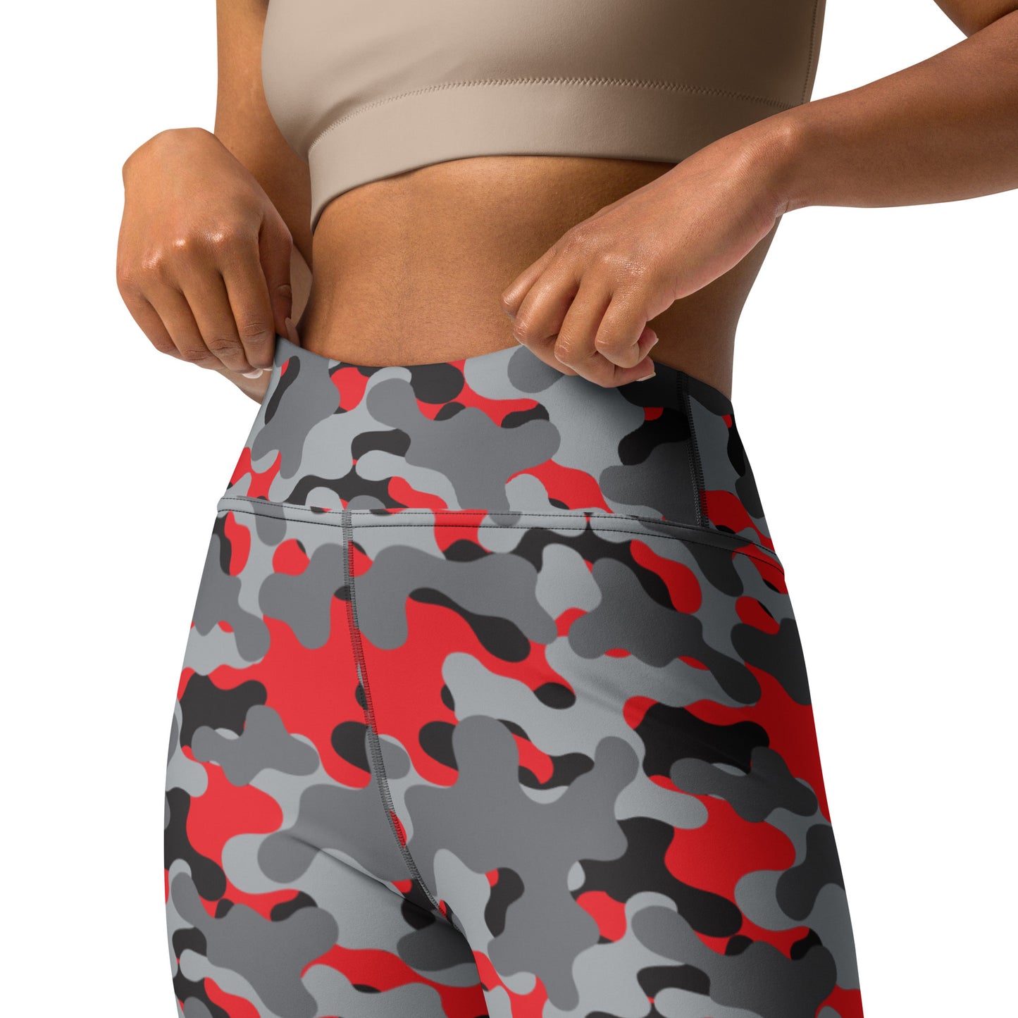 Red & Black Camouflage High Waisted Yoga Leggings