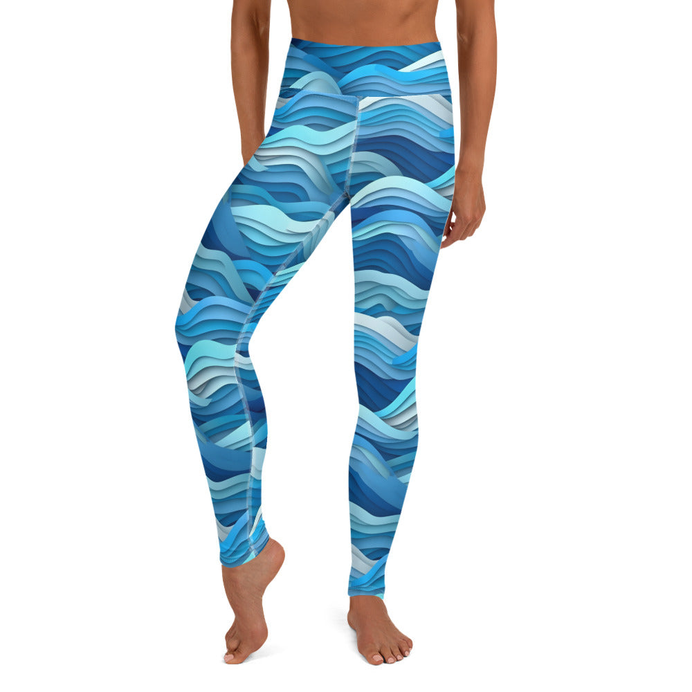 Waves Are Blue Yoga Leggings