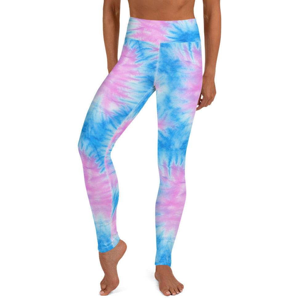 Pink & Baby Blue Tie Dye Yoga Leggings