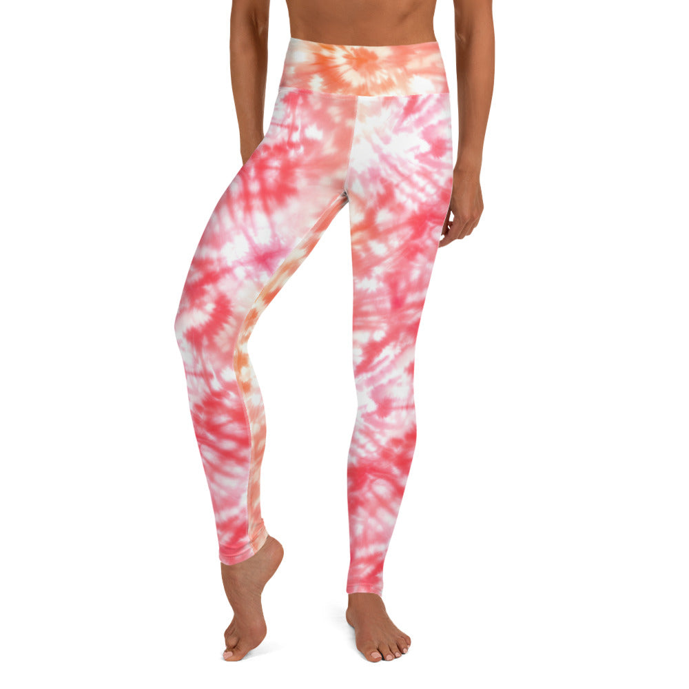 Shades of Red and White Tie Dye Yoga Leggings