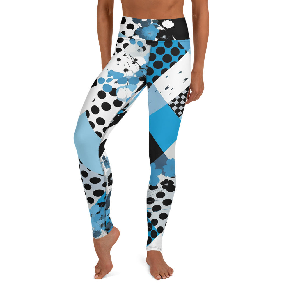 Blue & Black Geometric Pattern Yoga Leggings