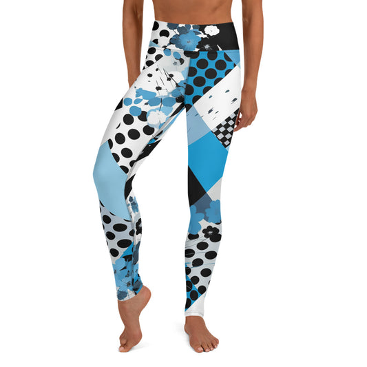 Blue & Black Geometric Pattern Yoga Leggings