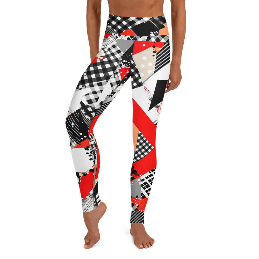 Red & Black Abstract Geometric Pattern Yoga Leggings