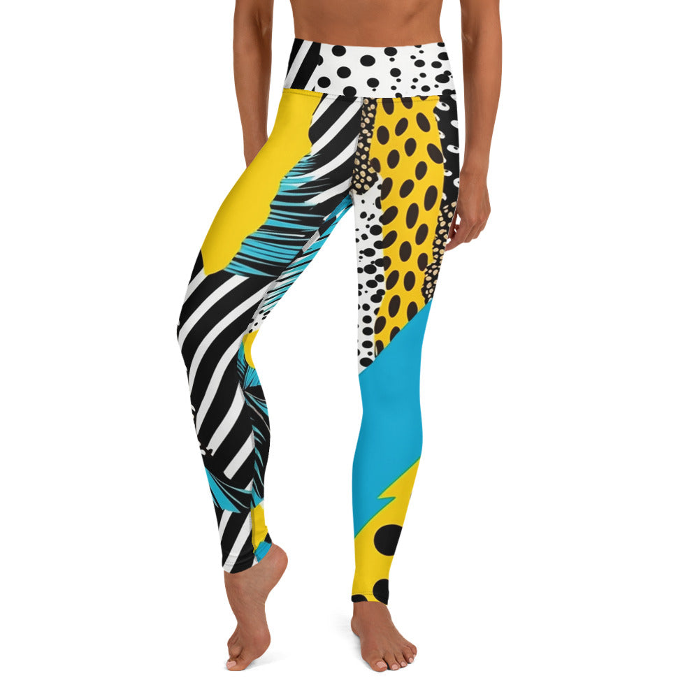 Yellow & Blue Abstract Geometric Pattern Yoga Leggings