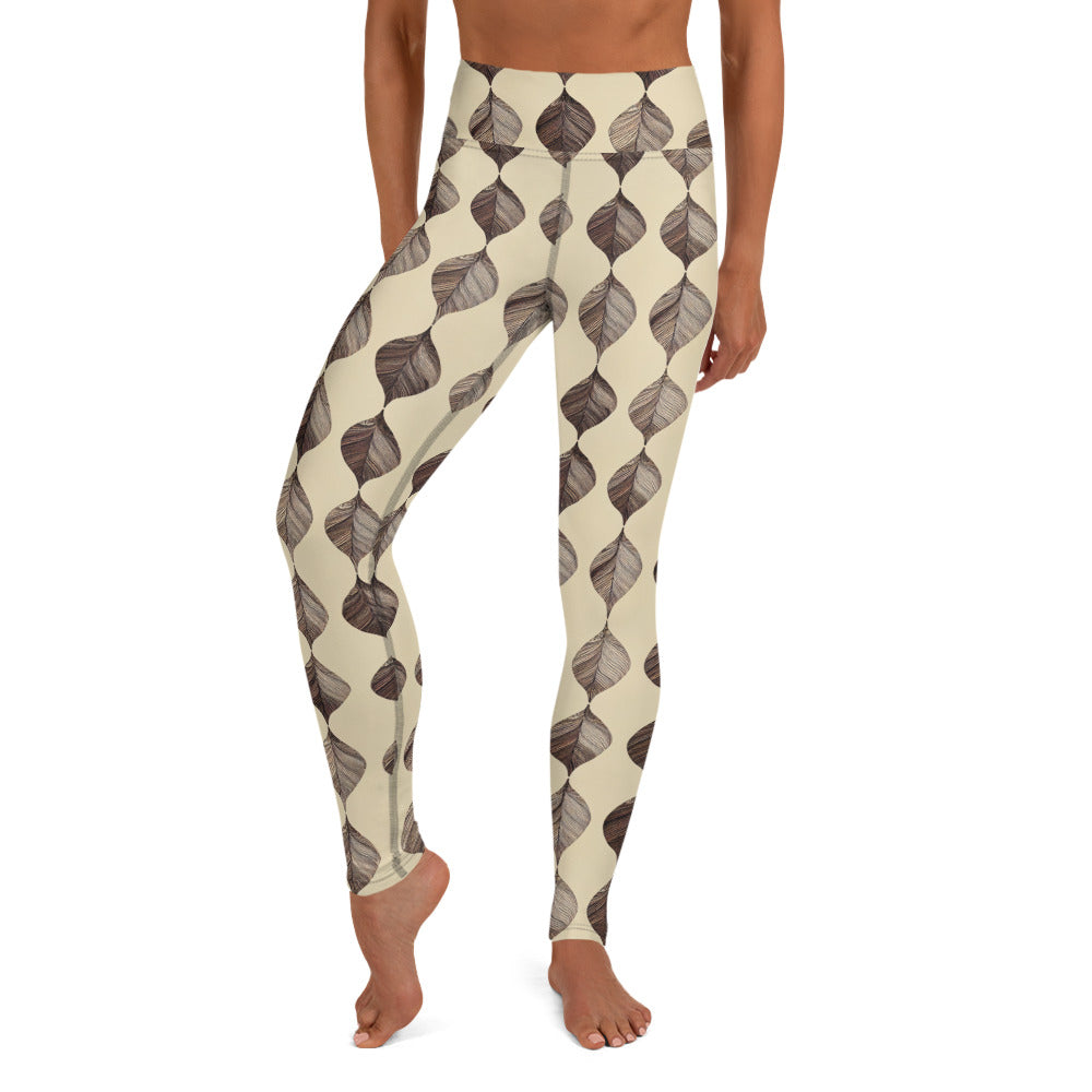 Beige & Brown Geometric Pattern Yoga Leggings