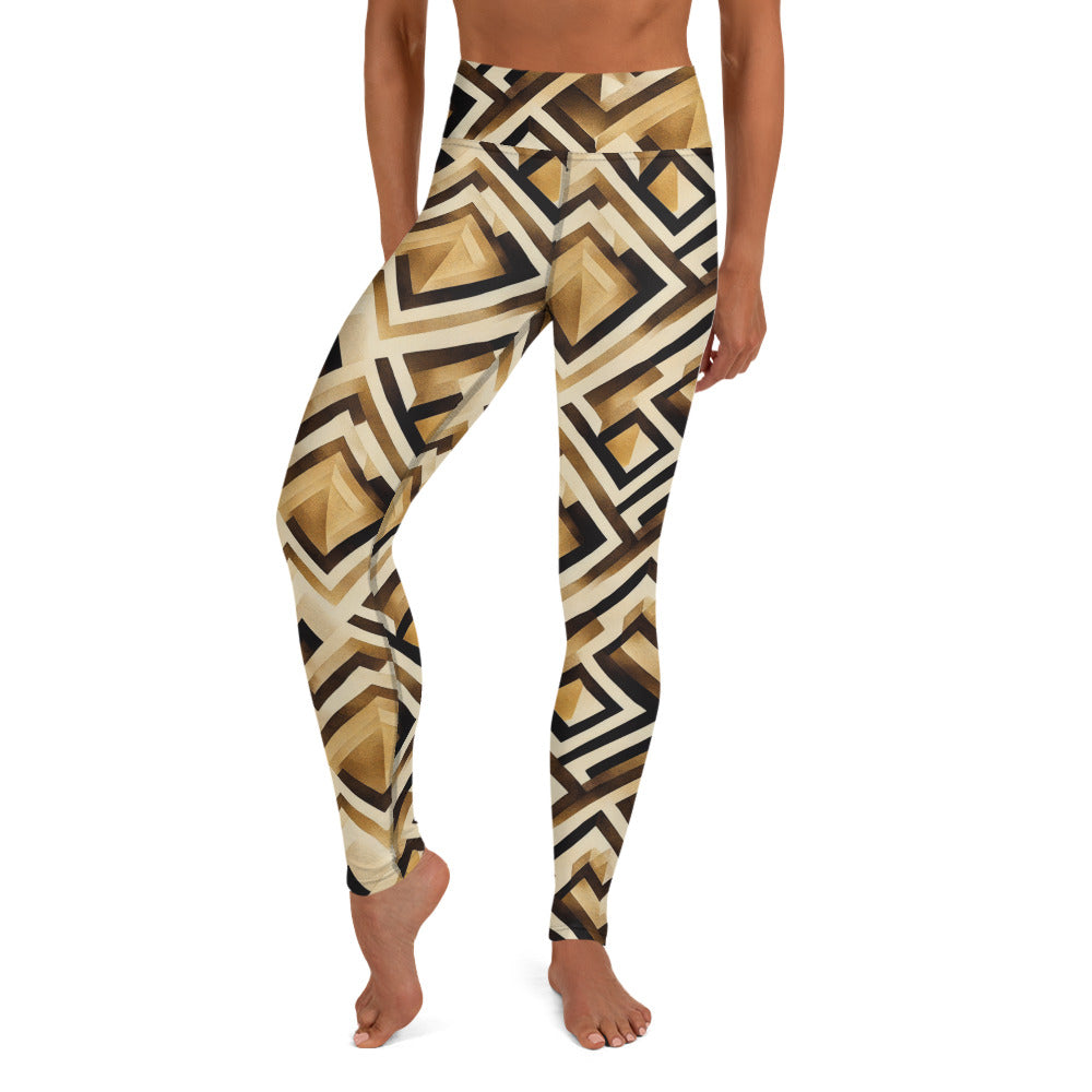 Shades of Brown Geometric Pattern Yoga Leggings