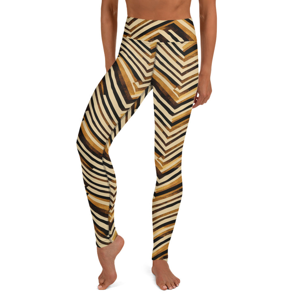 Brown Stripes Geometric Pattern Yoga Leggings