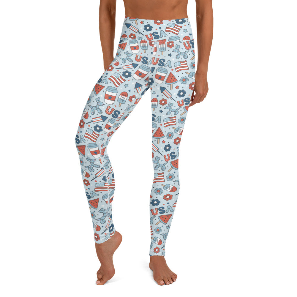 USA Patriotic Party Print Yoga Leggings