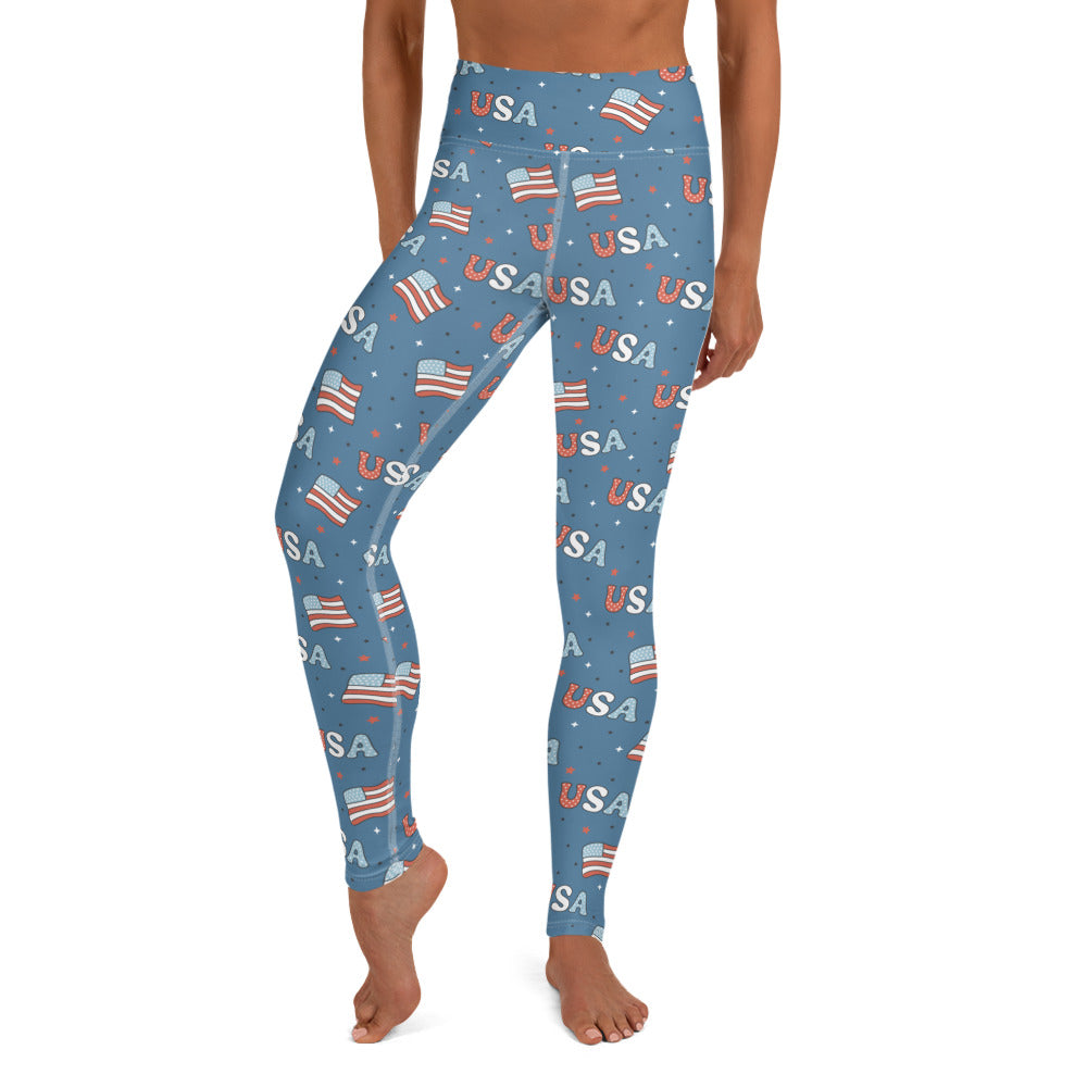 USA Flag Printed Yoga Leggings