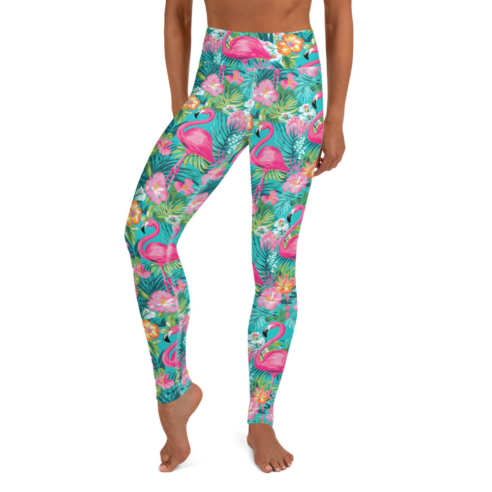 Tropical Flamingo Print Yoga Leggings