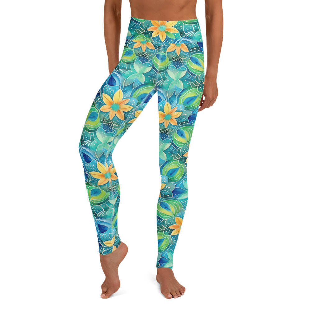 Vibrant Yellow Floral Printed Yoga Leggings