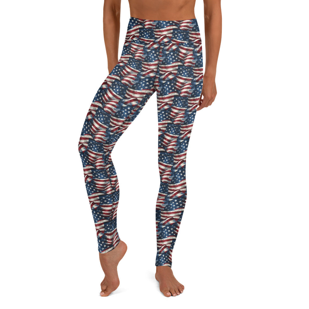 USA Flag Printed Patriotic Yoga Leggings