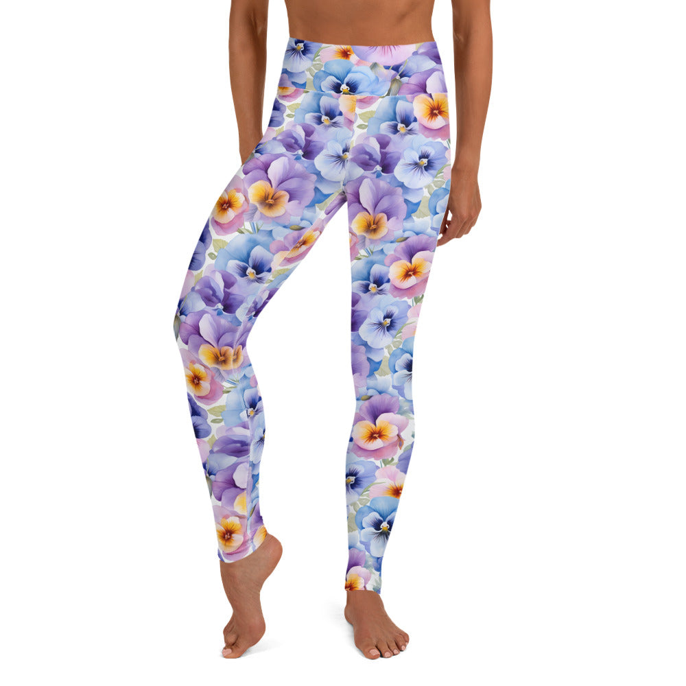 Whispering Pansies Floral Yoga Leggings