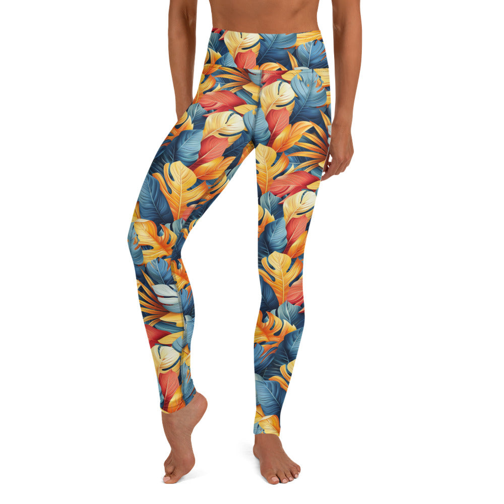 Colorful Tropical Foliage Printed Yoga Leggings