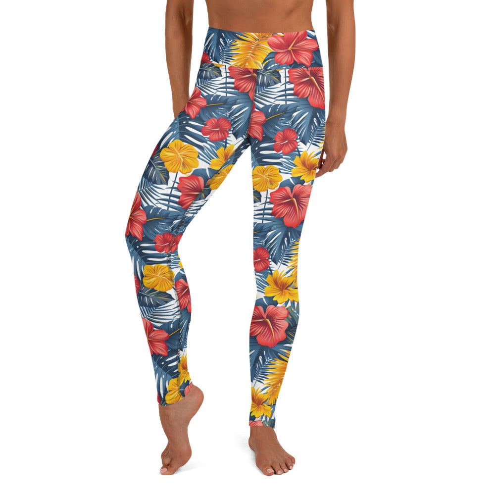 Vibrant Tropical Flowers & Foliage Printed Yoga Leggings