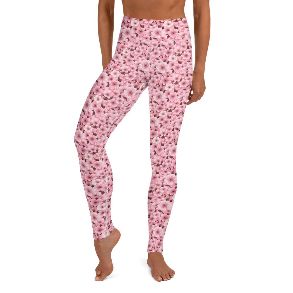 Pink Cherry Blossom Floral Pattern Yoga Leggings