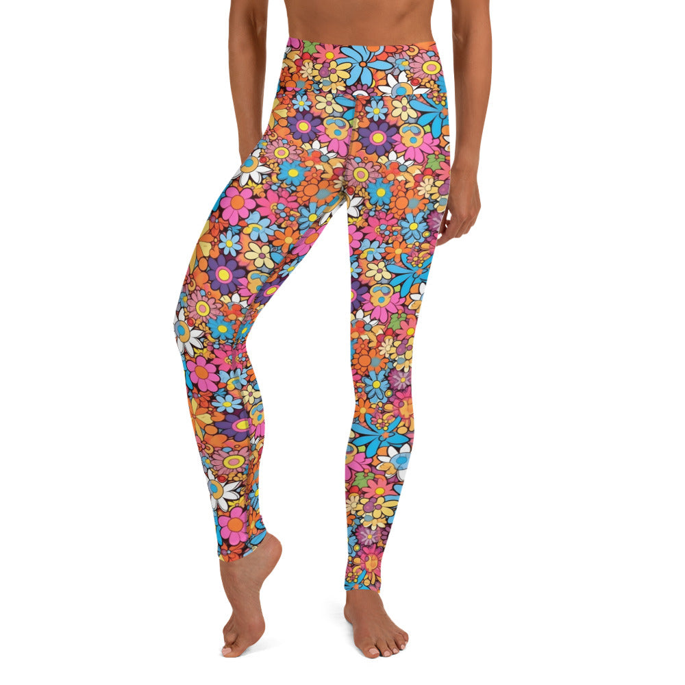 Vibrant Floral Hippie Yoga Leggings