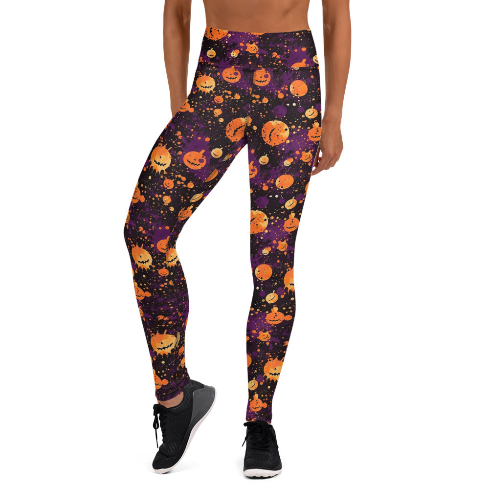 Spooky Pumpkin Splatter Halloween Yoga Leggings