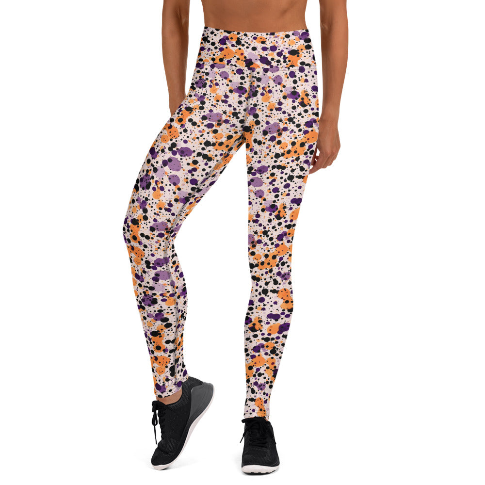 Orange Black Dots Splatter Yoga Leggings