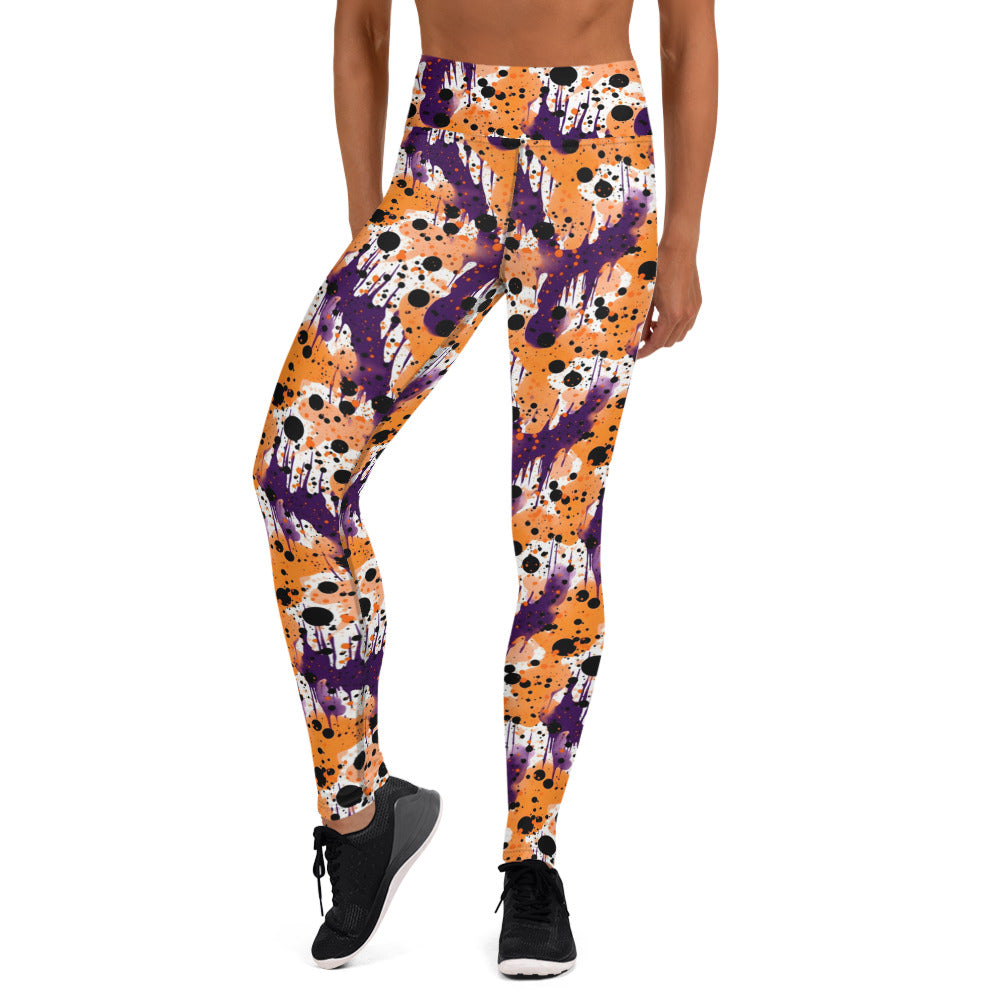 Orange Black Purple Color Splatter Yoga Leggings