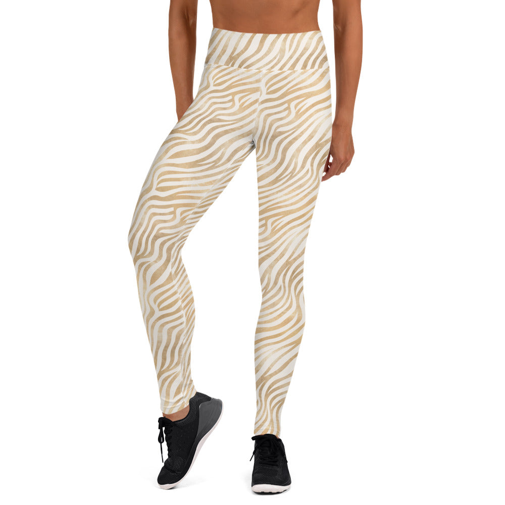 Shimmering Golden Zebra Skin Printed Yoga Leggings