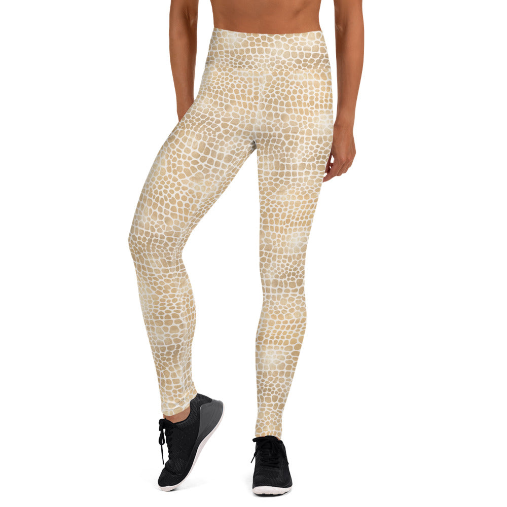 Shimmering Golden Crocodile Skin Printed Yoga Leggings