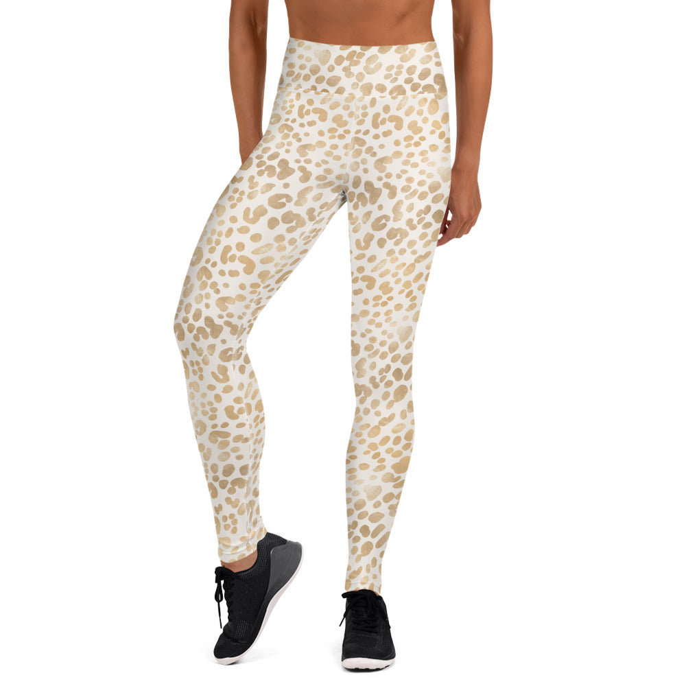 Shimmering Golden Leopard Skin Printed Yoga Leggings