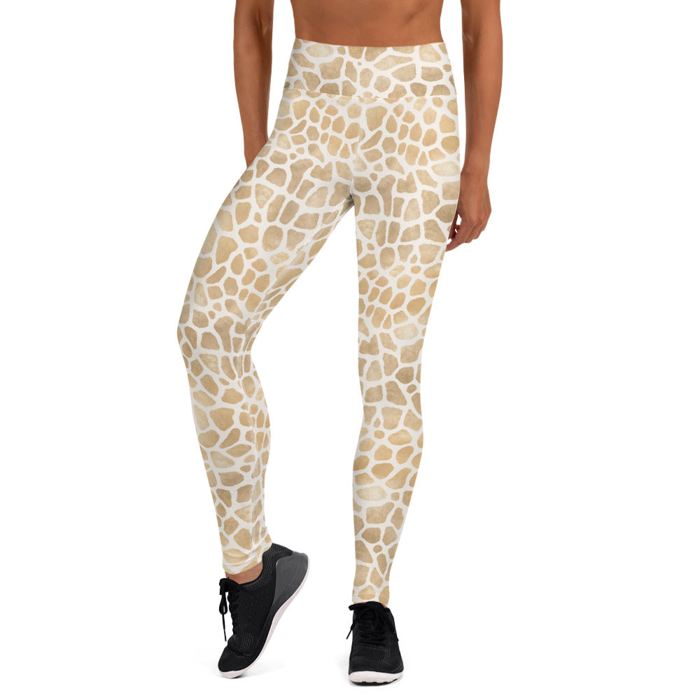 Shimmering Golden Giraffe Skin Printed Yoga Leggings