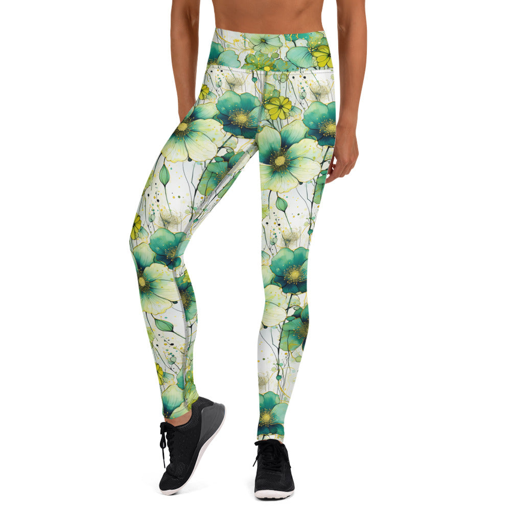 Green Floral Melody Printed Yoga Leggings