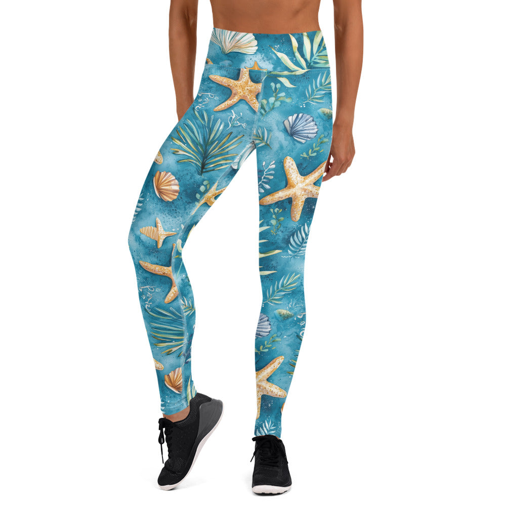 Starfish on Ocean Floor Printed Yoga Leggings