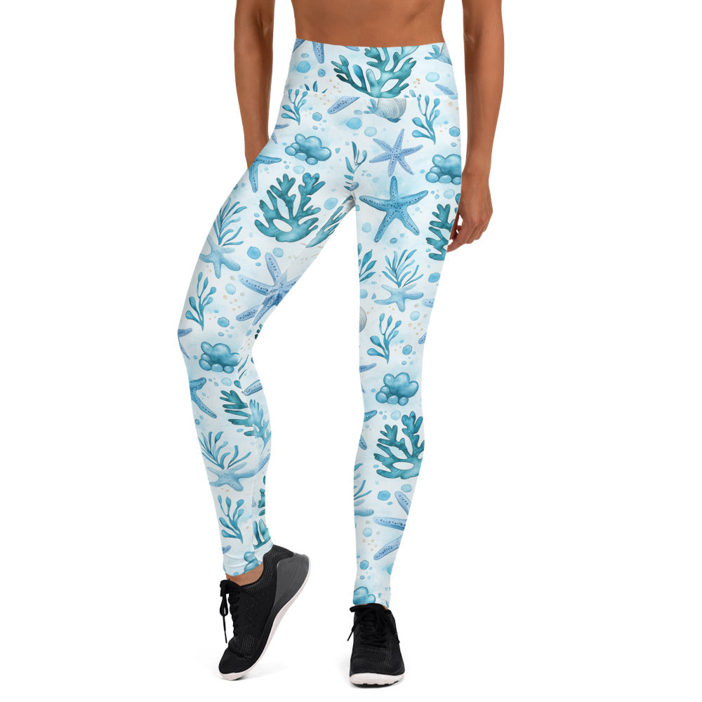 Watercolor Starfish Pattern Printed Yoga Leggings