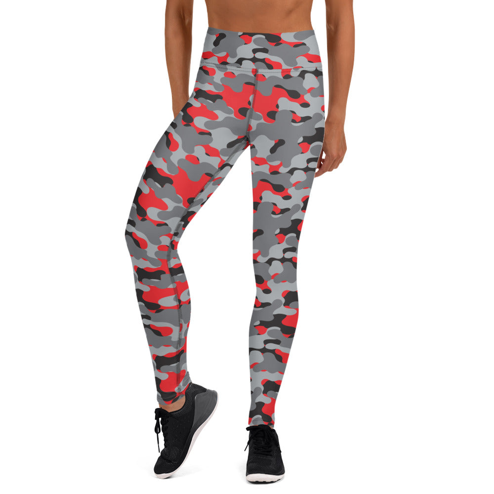 Red & Black Camouflage High Waisted Yoga Leggings