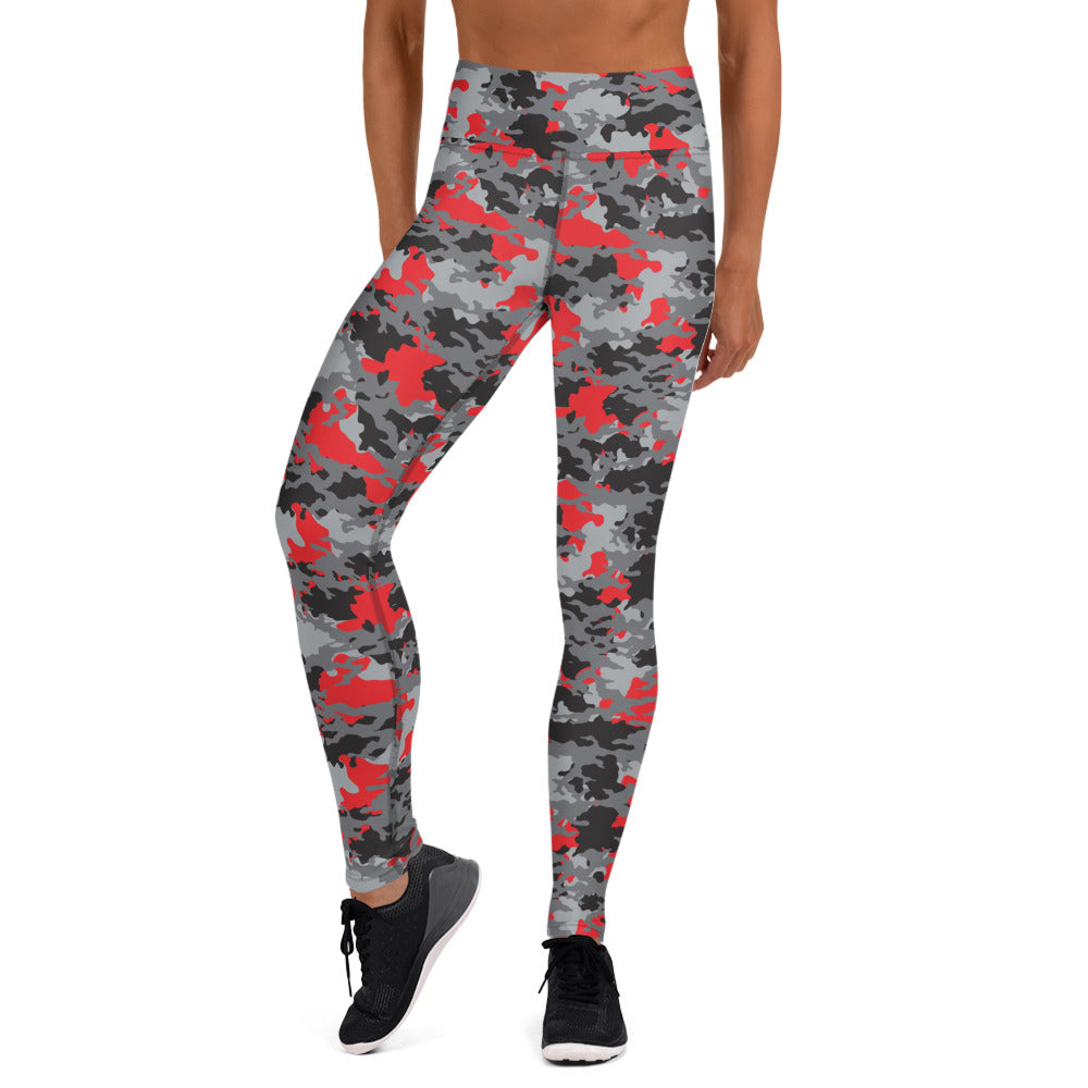 Red Black & Gray Camouflage Yoga Leggings