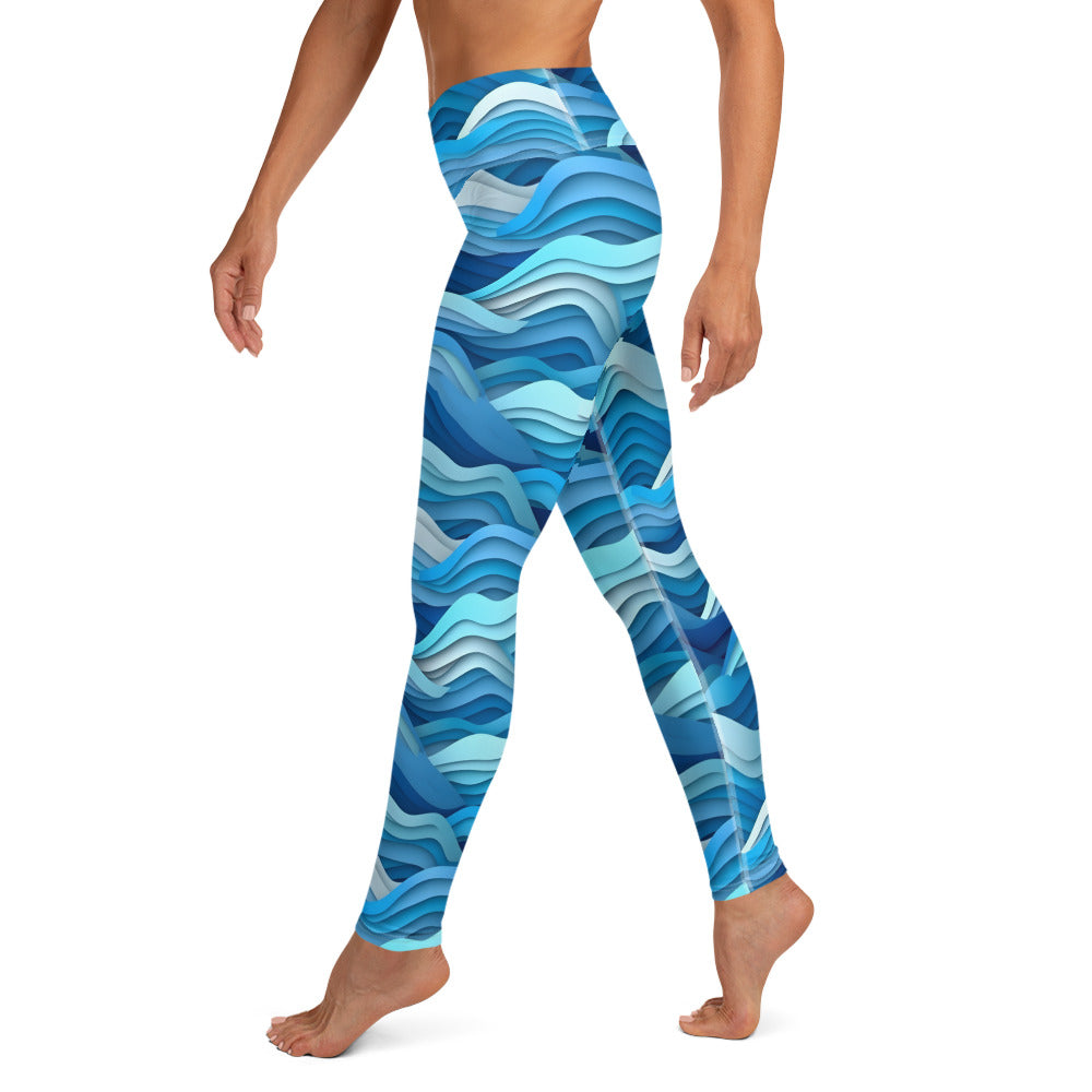 Waves Are Blue Yoga Leggings