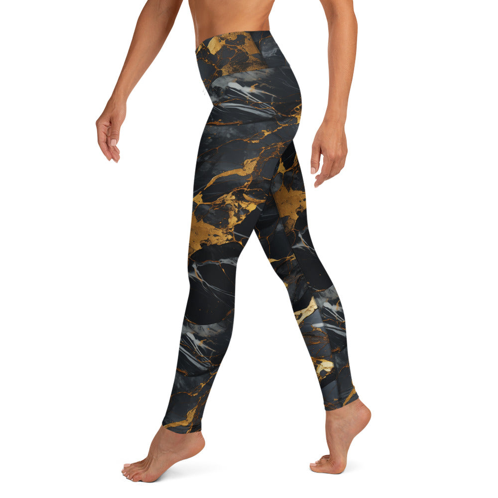 Black & Gold Marble Yoga Leggings