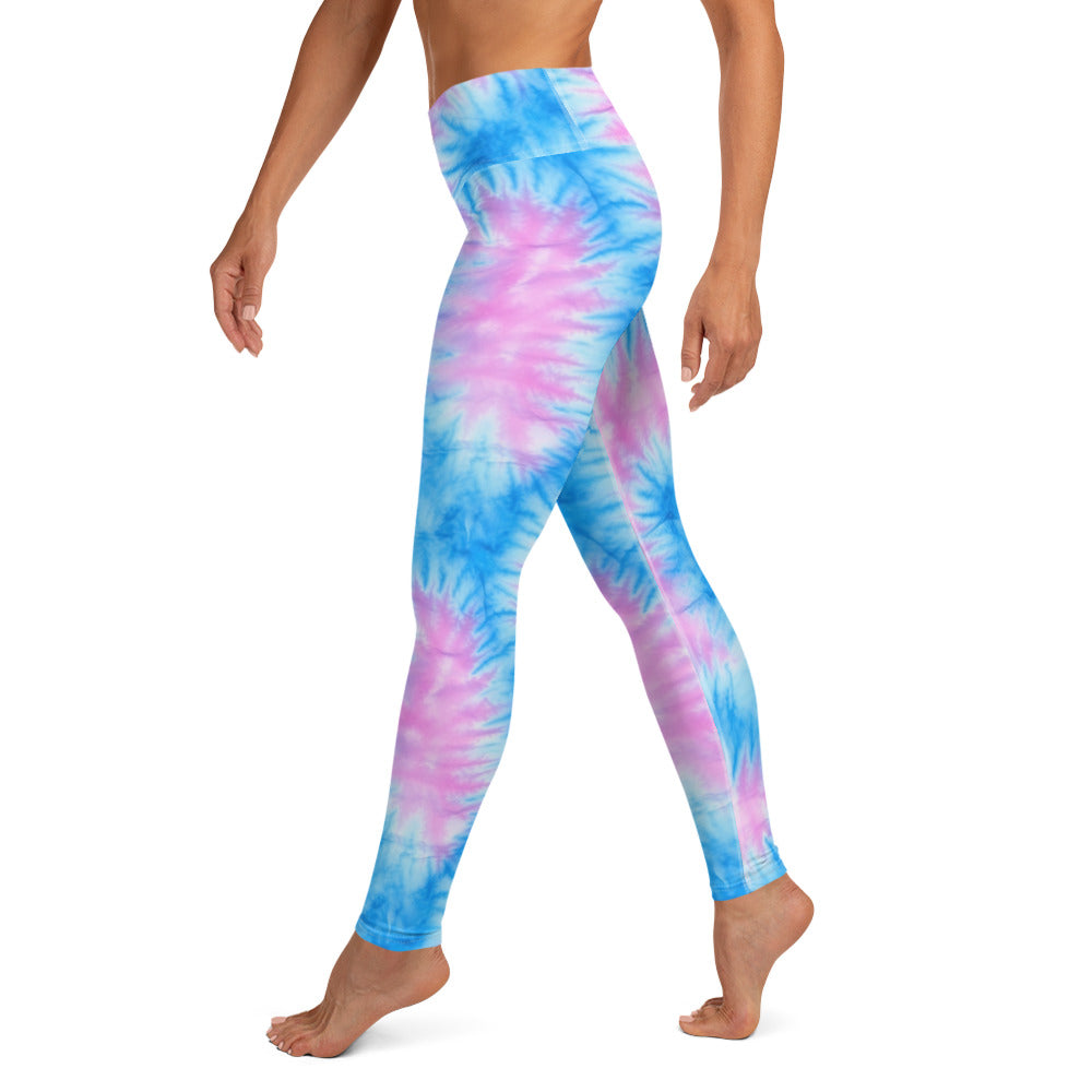 Pink & Baby Blue Tie Dye Yoga Leggings