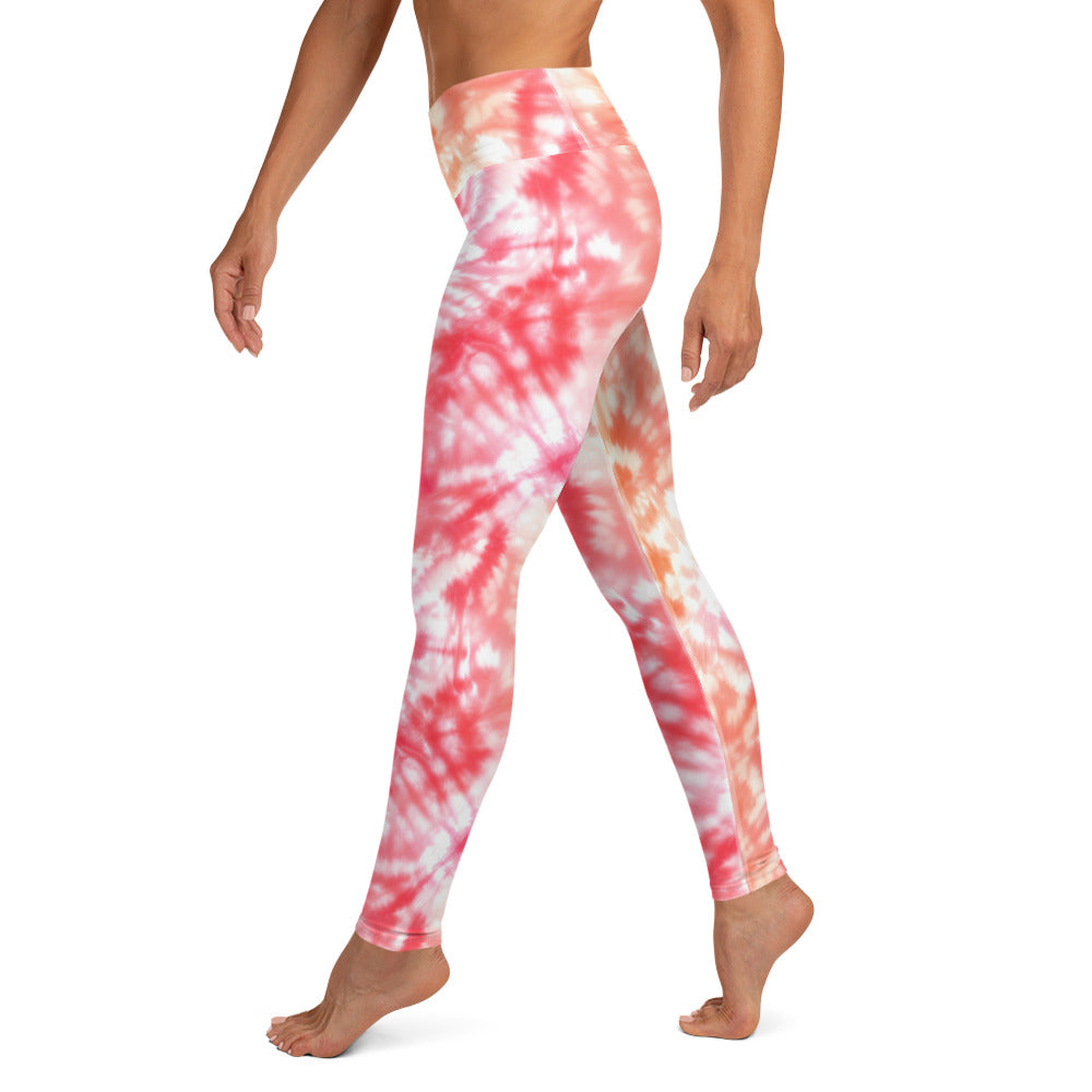 Shades of Red and White Tie Dye Yoga Leggings