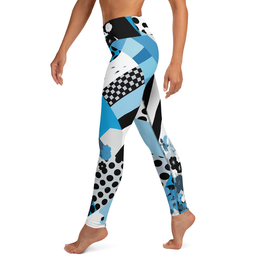 Blue & Black Geometric Pattern Yoga Leggings