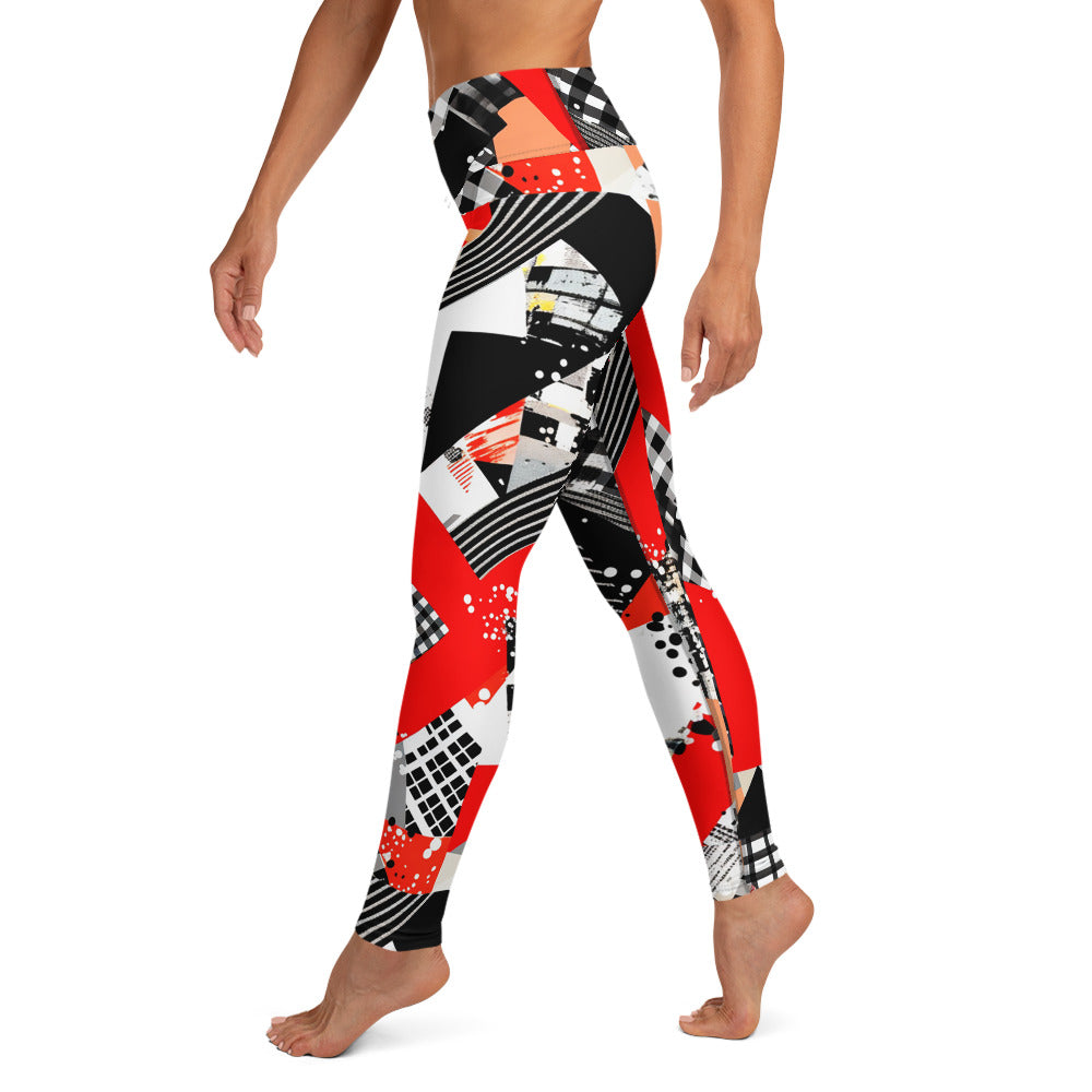 Red & Black Abstract Geometric Pattern Yoga Leggings