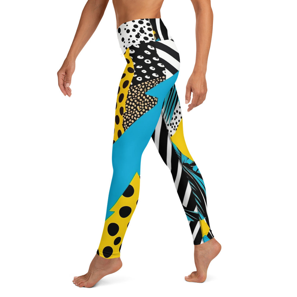 Yellow & Blue Abstract Geometric Pattern Yoga Leggings