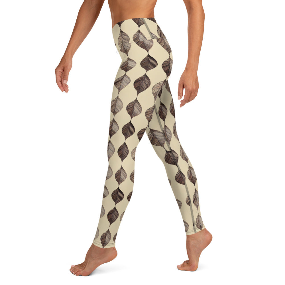 Beige & Brown Geometric Pattern Yoga Leggings