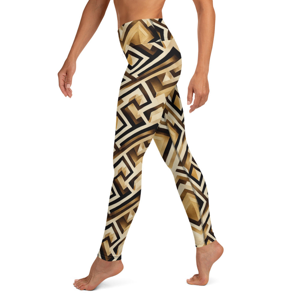 Shades of Brown Geometric Pattern Yoga Leggings