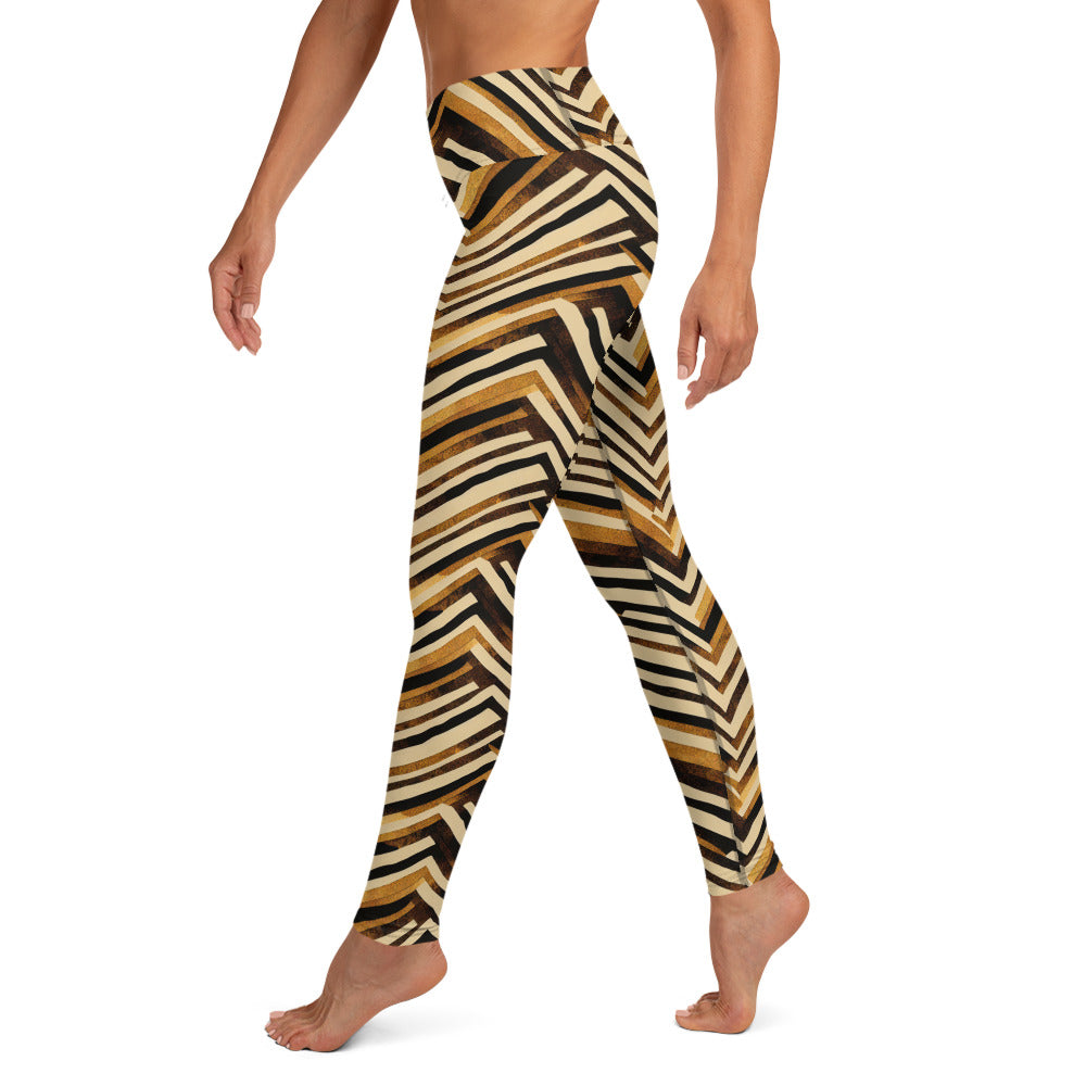 Brown Stripes Geometric Pattern Yoga Leggings