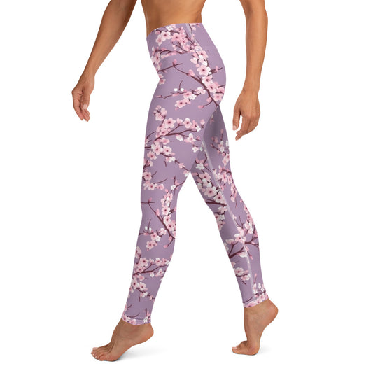 Cherry Blossom Purple Printed Yoga Leggings