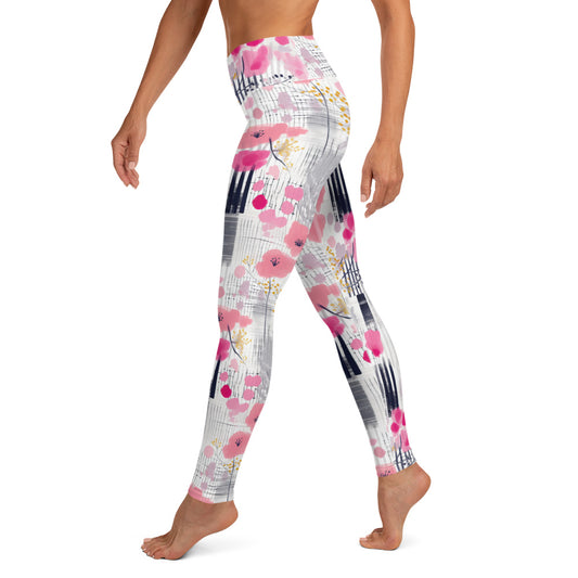 Pink Floral Printed Yoga Leggings