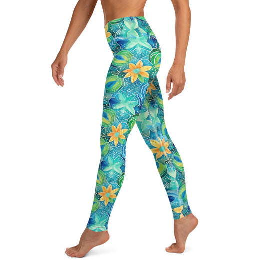 Vibrant Yellow Floral Printed Yoga Leggings