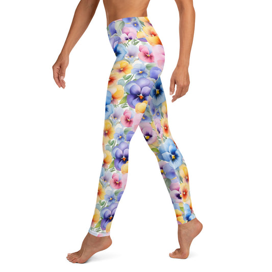 Pansies Watercolor Floral Printed Yoga Leggings