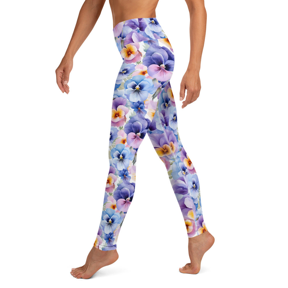 Whispering Pansies Floral Yoga Leggings